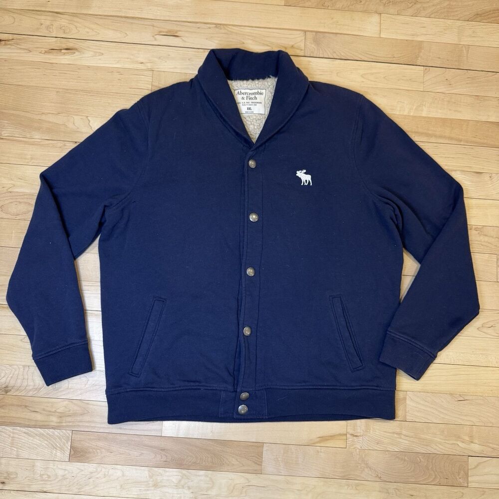 Abercrombie & Fitch XXL Soft Long Sleeve Blue White Sherpa Cardigan Jacket Prep